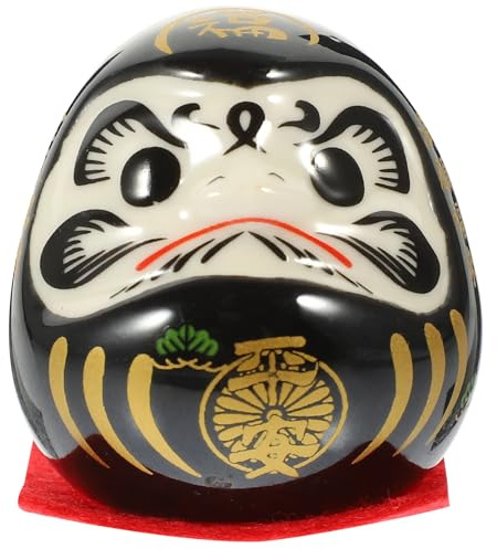 HOMSFOU Japanese Darma Figurine Decor 1.85In Ceramic Wealth Ornament Tabletop Decoration for Home Office Fengshui Gift