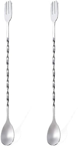 JTKREW 2 pcs Cuillère de Bar en Acier Inoxydable torsadée avec Bouton en métal(26 cm)