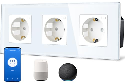 TAWOIA Schuko,Smart Steckdose,3 Fach,16A,APP-Steuerung, Arbeit mit Alexa,Glasrahmen,86 * 86mm,Weiß,Wlan Nur 2.4 GHz