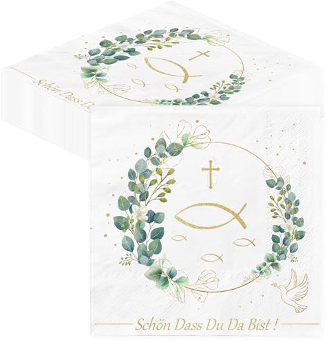 Servietten Kommunion Taufe Konfirmation Deko - 80Stück Buscando Fisch Servietten Taufe Schön Dass Du Da Bist Eukalyptus Grün Kommunion Konfirmation Tischdeko Papierservietten 33x33cm Einwegserviette