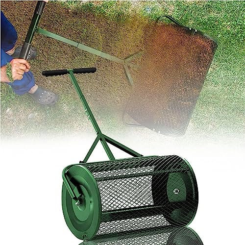 OSBELE Spandiletame da 24 Pollici, Spandiletame per Prati e Giardino, Spargitore a rulli per Torba per fertilizzanti per Prati Spandiconcime con cestello in Rete Metallica, Verde-Separato40x60cm