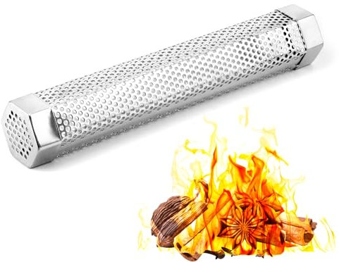 QWORK® 12 Stainless Steel BBQ Smoke Tube for Pellet Grill, Premium Hexagonal Smoker Tube Cold Smoker for all Grills, Hot/Cold Smoking, Charcoal Grilling
