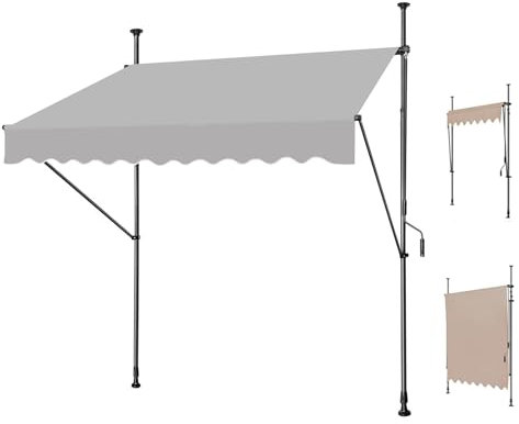 Klemmmarkise mit Handkurbel Markise 200/250/300/350/400cm,Sonnenschutz Balkon Ohne Bohren UV-Schutz Wetterfest Höhenverstellbar Gelenkarmmarkise mit Handkurbel für Garten Terrasse ( Color : Light grey