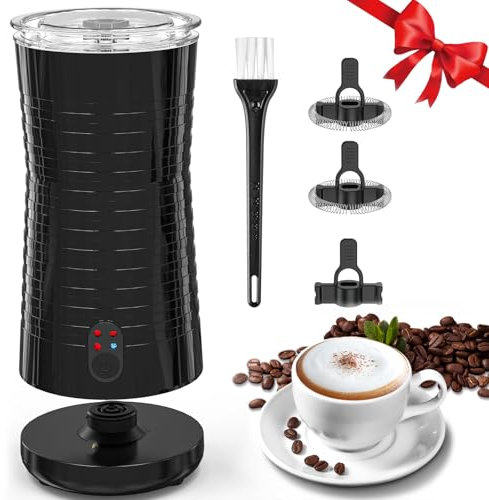 Morpilot Milk Frother, 4 in 1 Electric Milk Frothers, Hot & Cold Milk Foamer, 240ml, 400w, Strix Temperature Controls, Silent Operation, for Coffee, Cappuccino, Black