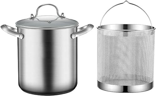 BTURYT 5 -Liter -Spargel -Topf, 304 Edelstahl, Spargel Und Spaghetti -Dampfer, Pasta -Topf, Öl, Tiefe Pfanne Mit Korb Und Deckel (18,5 cm)