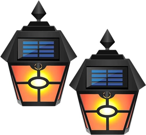 EONANT Solar Flamme Wandleuchte, 28led retro sechseckigen Garten Nachtlicht wasserdicht führte flackernde Flamme für Garten Auffahrt Treppen Deck Veranda (2)