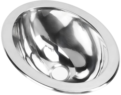 Fockety Ovales RV-Waschbecken, 290 X 220 X 120 Mm Poliert Barspüle aus Edelstahl Spülbecken Eingebettet Einzelwaschbecken mit 40 Mm Ablaufloch für Boot Wohnwagen Wohnmobil-Badezimmer