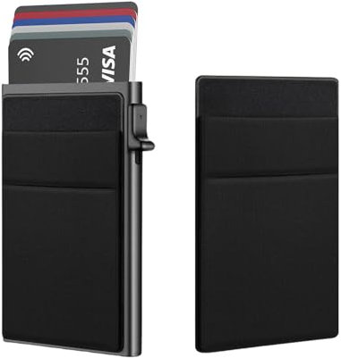 ZHYUAN Kartenetui Herren,Aluminium Mini Kartenhalter, mit Münzfach, mit RFID-Schutz,Mini Kreditkartenetui,Card Holder Geldbörse Herren,Credit Card Holder Slim Wallet,Herren Damen Geldbörse schwarz