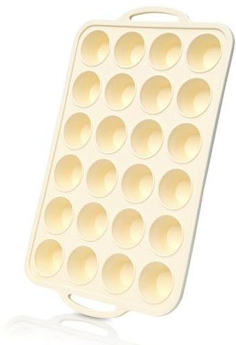 Foepoge Mini Muffins Backform mit Metallrahmen für 24 Stück - Antihaft Silikon Muffinform, BPA-Frei für Cupcakes, Pudding, Brownies, Beige