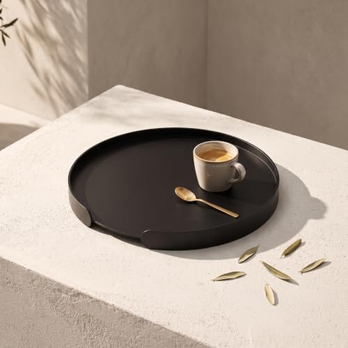 Tablett Outdoor Aluminium wetterfest – LILO, rundes Metalltablett Ø 38 cm, stabil & pflegeleicht, spülmaschinenfest & Kratzfest, für Wohnzimmer, Küche, Balkon & Garten, Made in EU (Schwarz)