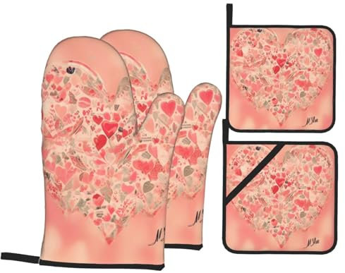 Set di 4 guanti da forno e presine con fiori rossi a forma di cuore per la massima sicurezza e praticità in cucina