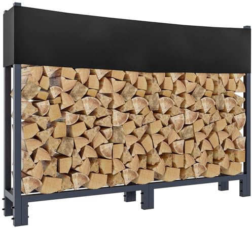 DELUKE® Kaminholzregal aussen mit Abdeckung REOB - für Feuerholz | Brennholzregal aussen mit Plane Kaminholzständer draussen Kaminholzhalter outdoor Feuerholzregal aussen, 25x160x115cm