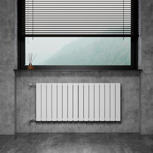 WITEN&NOCK Designheizkörper Flach Paneelheizkörper Weiß 1200 x 550 mm Doppellagig mit Seitenanschluss Austauschheizkörper Nabenabstand 500 mm inkl. Thermostatventile