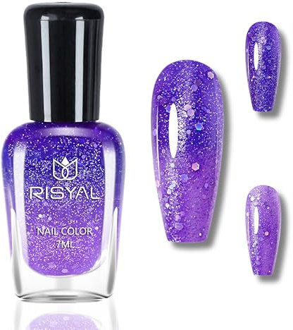 Farbwechselnder Nagellack - Tiefes Violett Lila Temperaturwechsel-Nagellack mit Farbwechsel Effekt - 7ml Langanhaltender Schnelltrocknender Nail polish, Kein UV Nail polish für Nail Art DIY (Purple)