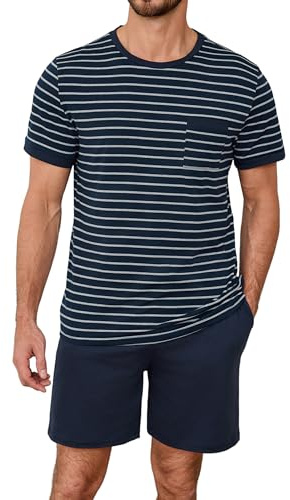 Jahetuul Pijama Hombre Verano Algodón con Bolsillos Conjunto de Pijama Corto Verano con Pantalón Corto de Color Liso Pijama Hombre Suave y Cómodo