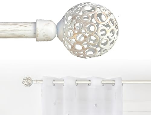 GD LOVES YOUR HOME Bastone Tenda Estensibile Ferro Antichizzato Shabby Chic Asta Anelli Scorritenda MOD. Palla cava con motivo circolare (Bianco(versione Danneggiata), 70-120 CM)