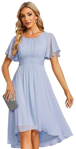 Ever-Pretty Women's Chiffon Crew Neck Pleated Waist Short Sleeve Knee-Length Wedding Guest Dress - A-Line, Plus Size 3X (US 26-28), Solid, EG02053