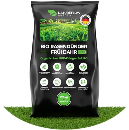 Bio Rasendünger Frühjahr & Sommer TESTSIEGER Made in Germany – 17,5kg für 700qm - Organischer Rasendünger Bio für gesunden Boden & sattgrünen Rasen - Dünger Rasen, Frühjahrsdünger Rasen