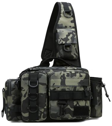 Hattba Borsa multifunzionale per attrezzatura da pesca borsa esche borsa a tracolla esterna marsupio grande capacità borse da cintura da campeggio, Notte buia