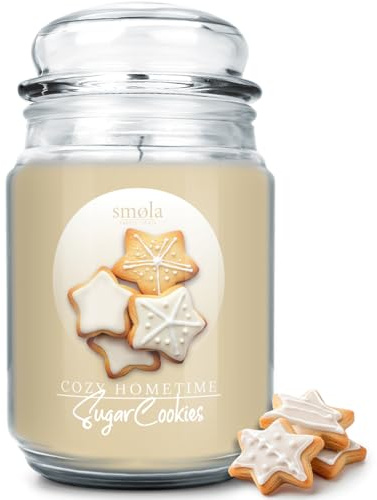 smøla Große Duftkerze im Glas I Sugar Cookies 625ml - Kerze, Süß-warmer Keksduft, Plätzchenduft I bis zu 140 Stunden Brenndauer I vegane Sojawachs-Kerze I perfekte Geschenkidee