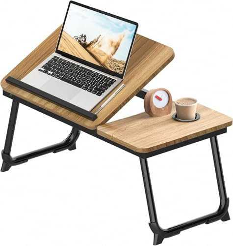 Arvioo Betttisch Laptoptisch Höhenverstellbar 57 x 33 x 28 cm Betttablett mit Anti-Rutsch-Streifen und Cup Slot Laptop Tisch für Sofa Arbeiten Bett Studieren Lesen Schreiben (Walnuss)