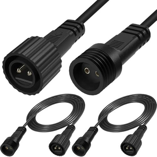 Xiatiaosann Cavo di prolunga per luci natalizie a stringa, 3m + 3m = 6m, IP68 impermeabile, connettori a 2 pin maschio-femmina per luci natalizie (confezione da 2, 300 cm/118 pollici)