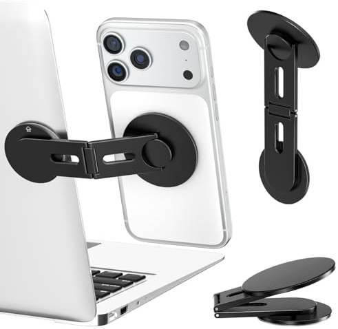ALAFLY Soporte Móvil Magnético para Portátil Compatible con iPhone mag-Safe, Soporte Lateral Ajustable de 180° de Doble Eje, Soporte Plegable para Tesla/Computadora/Monitor de Cinta de Correr, Negro