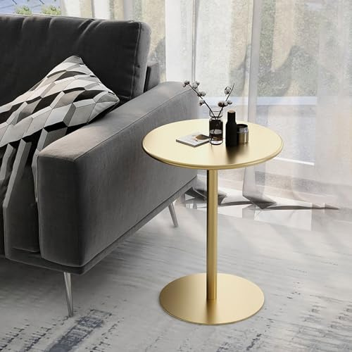 JIANSOZ Runder Couchtisch im Vintage-Stil, Kleiner Beistelltisch mit Marmorsockel für begrenzte Räume, eleganter 16-Zoll-Säulentisch für Sofa, Couch, Stuhl, Terrasse – Gold-Finis