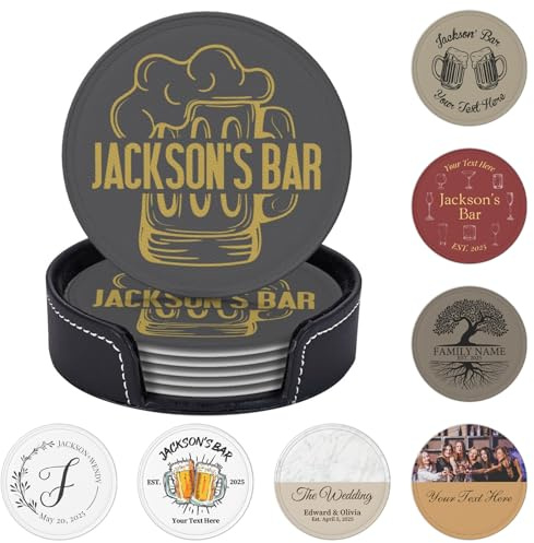 Personalised Coasters Set of 6 Personalised Beer Mats for Home Pub, Personalized PU Leather Coasters with Text Custom Non-Slip Drink Coaster Cup Holder for Bar Coffee Kitchen Home Office