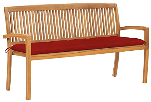 Qnhdfrt Stapelbare Gartenbank mit Auflage 159 cm Massivholz Teak für Balkon Garten und Outdoorbereich