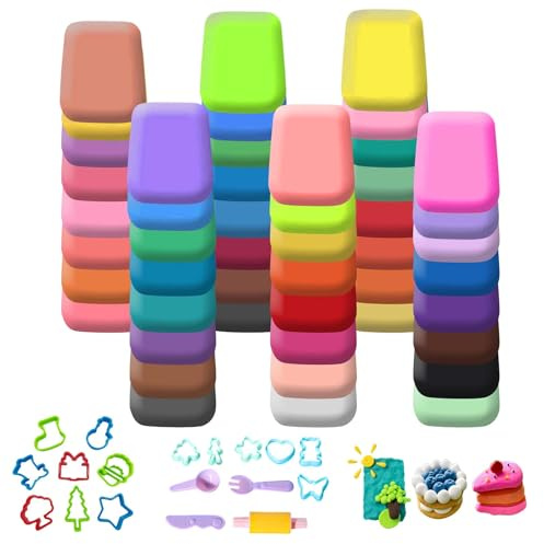 Modelliermasse Kinder 48 Farben Lufttrocknend DIY Bastelset mit Weihnachtsformen – Kreatives Knetset für Mädchen und Jungen, superweich & ungiftig, inklusive Werkzeug, ideal für Geschenk & B