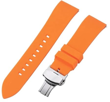 NASUNJIA Snabbspännande silikonklockarmband 18mm 19mm 20mm 22mm 24mm sportklockarmband med fjärilsspänne svart, brunt och rött(Orange,22MM_BLACK CLASP)