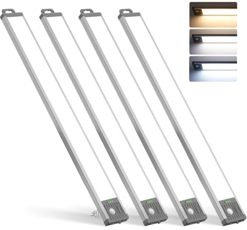 GOODEA 44,5CM 4500mAh Unterbauleuchte Küche LED Bewegungsmelder Innen Licht | 3 Modi,3 CCT & Dimmbar Schrankbeleuchtung, LED Leiste Magnetlampe für Küche Unterschrank Beleuchtung, 4 Stück