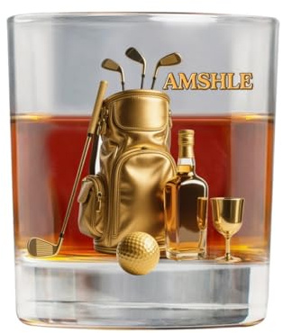 KKIIOEXX Personalized Golf Whiskey Glass,Custom Bourbon Glass with Name,Birthday Xmas Gift for Golfers Men Dad Grandpa