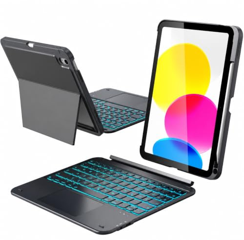 CACOE Hülle mit Tastatur für iPad (A16) 11/10 Generation mit Trackpad | Magnetisch Abnehmbare Keyboard für iPad (A16) (11/10.9) 2025/2022 Und Stifthalter, QWERTZ Layout, Ultradünn & Leicht, Grau