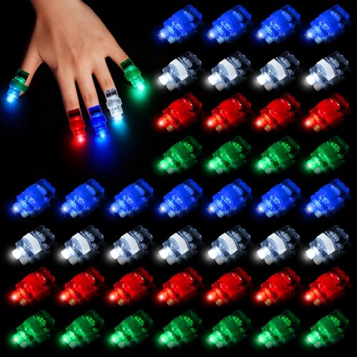Wrymish 48 Stück LED Bunt Fingerlicht, Fingerlichter Kindergeburtstag, Mini Leuchtendes Fingerlichter, Fingerlicht für Partys, Bälle, Discos, Konzert(4 Farbe)
