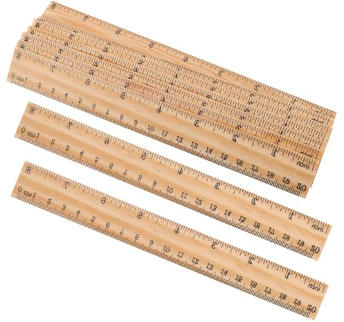 Holzlineal 20cm, Gerades Lineal als Messwerkzeug, 30 Stück | Einseitig Doppelt Skaliert, Trainingshilfslineal für Büro und Klassenzimmer, Khakifarben