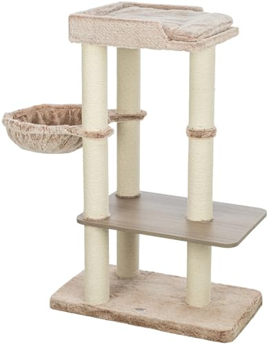 TRIXIE Katzen-Kratzbaum Sienna, mehrstöckig & standfest – 105 cm, Taupe | Robuste Sisal-Kratzflächen und weiche Polster – bietet Kratzspaß, Spiel und entspannten Rückzug für Katzen