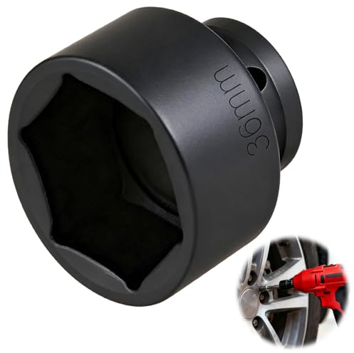 1/2 36mm Drive Impact Socket 6-Point CR-MO Chrome Molybdenum Steel Axle Nut Deep Socket Anticorrosion Rust Black Phosphate Finish for Automotive Repair Impact Wrench Car Wheel Hub Nuts Trucks