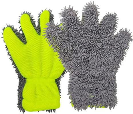 SEIWEI 2 Stück Auto-Waschhandschuhe, Mikrofaser-Chenille- und Netz-Handschuhe mit Fünf-Finger-Design, wiederverwendbare Reinigungshandschuhe für Autos, LKWs, Motorräder und Bootsdecks