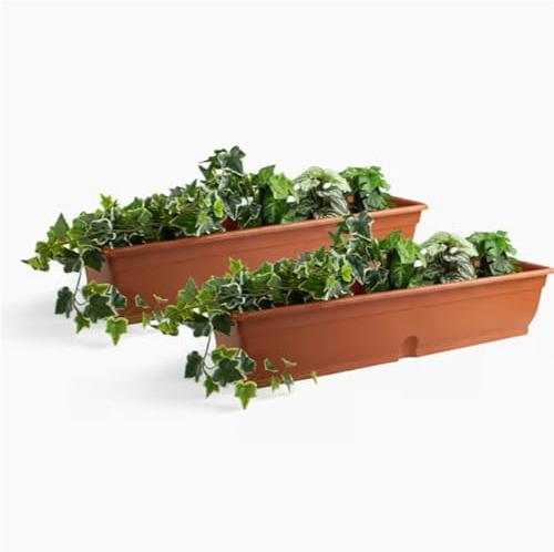 Pincho Macetero Rectangular Exterior - Jardinera Balcon, Macetas Rectangulares Plastico, Macetero Rectangular Marron, Macetas Exterior Grandes Resistente - 80x20x16cm Plastico (2)