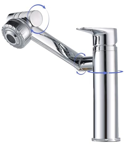 Wasserhahn Bad 360° Drehbar Einhand-Waschtischarmatur für Kalt- und Warmwasser, Wassersparende Mischbatterie Waschbecken als Armatur Badezimmer, perfekt für Waschbecken Armaturen