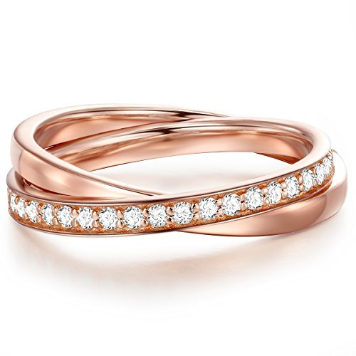 GLANZSTÜCKE MÜNCHEN Damen-Ring Sterling Silber rosévergoldet Zirkonia weiß - Wickelring verschlungener Doppel-Ring mit Zirkonia