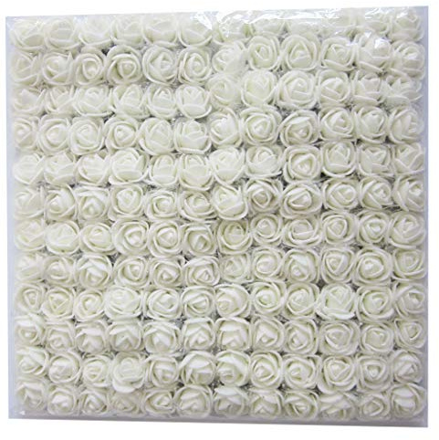 Artfen Mini Fake Rose Flower Heads 144pcs Mini Artificial Roses DIY Wedding Flowers Accessories Make Bridal Hair Clips Headbands Dress (Bottom add Gauze) Milk White