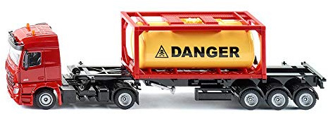 siku 3922, Mercedes-Benz LKW mit gerahmten Tankcontainer, 1:50, Metall/Kunststoff, Rot, Inkl. 1 Container, Abkoppelbarer Auflieger