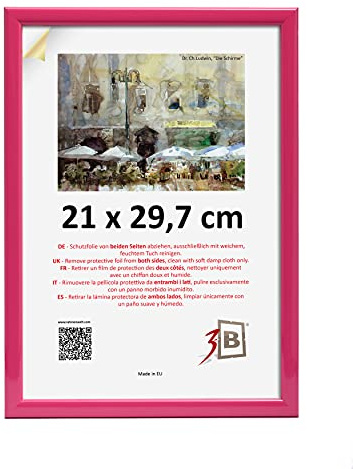 3-B Cadre de l'image ULM 21x29,7 cm (A4) - rose - cadre photo en bois, avec verre acrylique