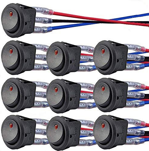 donjon Wippschalter, 12V 20A / 24V 10A LED Rundumleuchte Rund Rocker Kippschalter mit 16AWG Draht,SPST ON/Off Schalter für Auto RV Truck Jeep, Marine, Haushaltsgeräte,Red