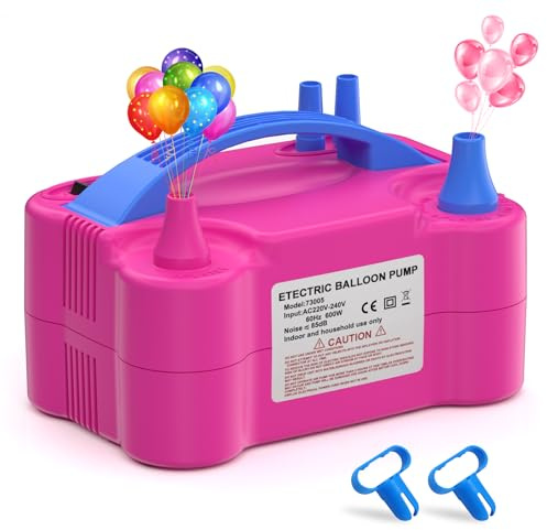 PlusFive Luftballonpumpe, Luftpumpe Elektrisch (220V-240V 600W), Ballonpumpe Elektrisch mit Tragbare Doppeldüse und 2 Modes, Luftballon Aufblasgerät für Party, Hochzeit, Geburtstag, Festival Deko