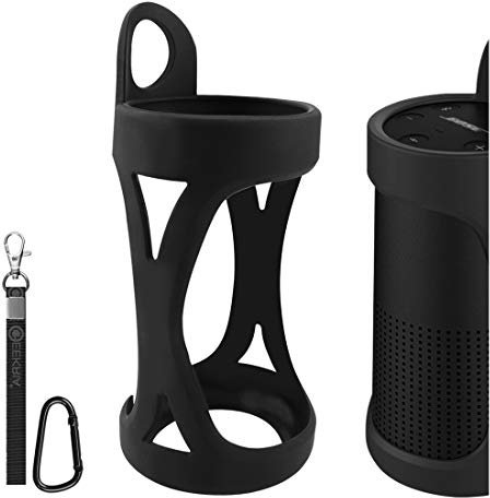Geekria Silikon-Lautsprecherhülle kompatibel mit Bose SoundLink Revolve, schützende wasserdichte Soft-Skin, Ersatz für tragbaren Lautsprecher, Reisehülle mit Schlüsselanhänger (Schwarz)