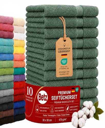 Betz Premium Seiftücher Set 10-teilig – 10× Seiftuch 30×30 cm, 100% Baumwolle 470 g/m², weich & saugstark, Oeko-TEX® Farbe tannengrün
